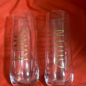Rae Dunn Clear Glass Toasting Flutes with Gold Lettering